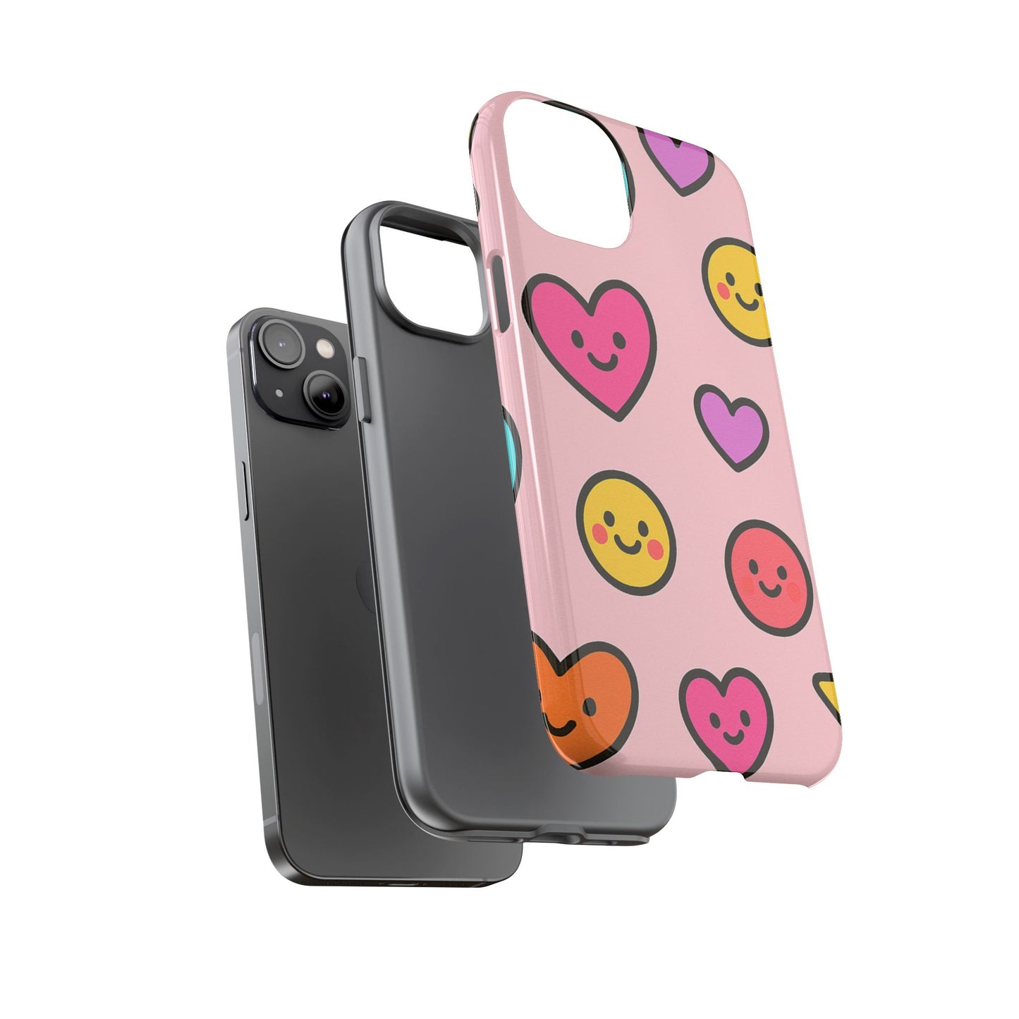Cute Phone Case with Smiley Faces and Hearts, Fun Gift for Kids and Teens, Cellphone Protector, Birthday Present, Cute Accessories