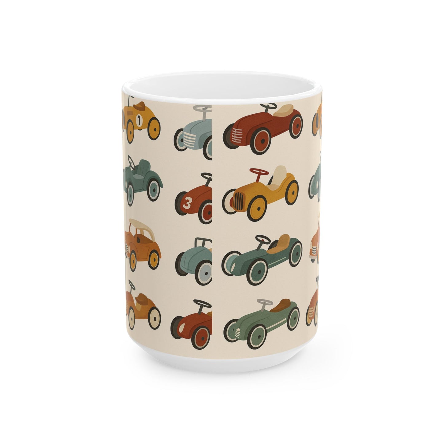Vintage Race Car Ceramic Mug, Perfect Gift for Car Lovers, Kids' Birthday, Father's Day, Coffee Tea Drinkware, pedal cars