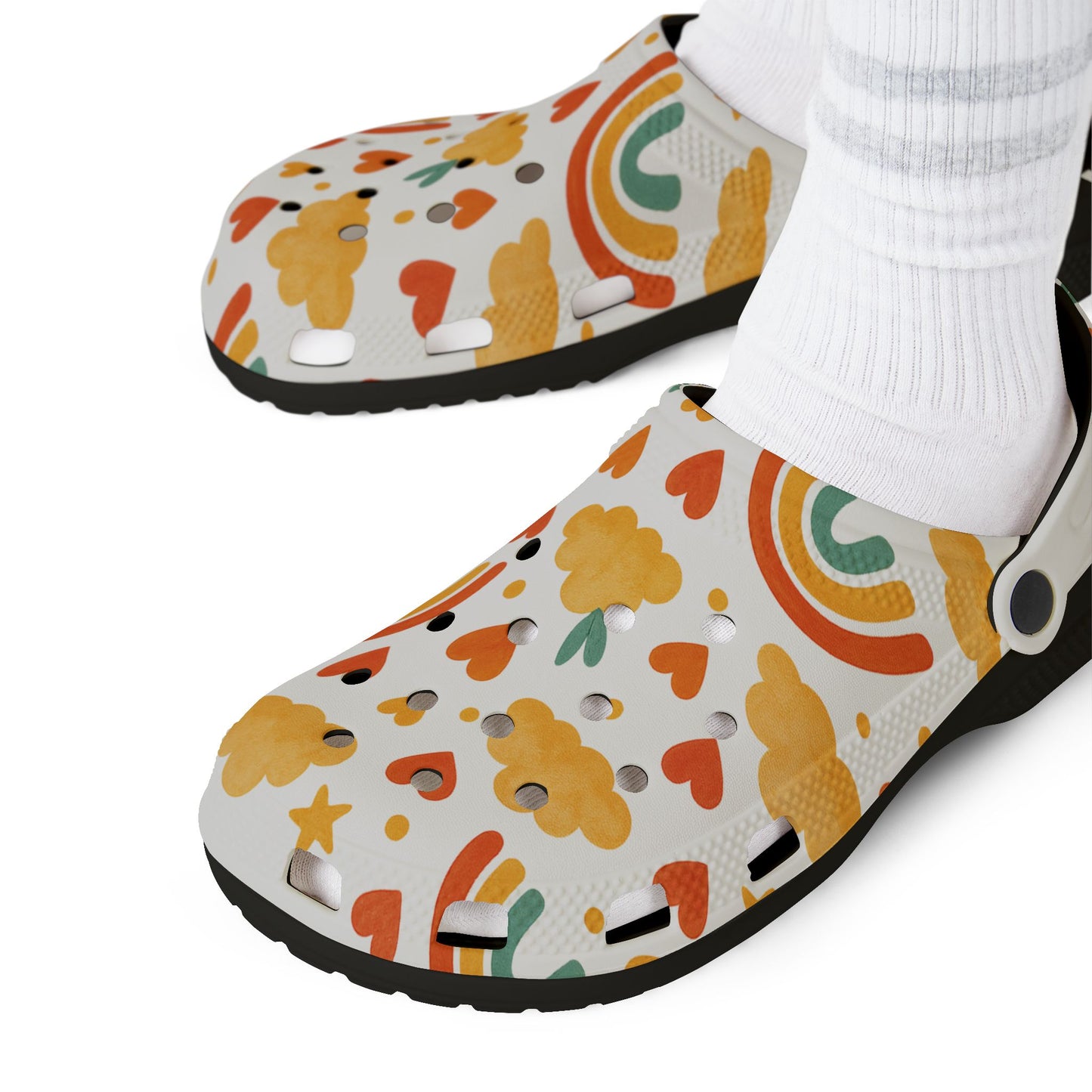 Vibrant EVA Foam Crocs – Fun Rainbow & Heart Design, Slip-On Comfort Shoes, Perfect for Summer Fun, Gardening, Holidays, Gifts