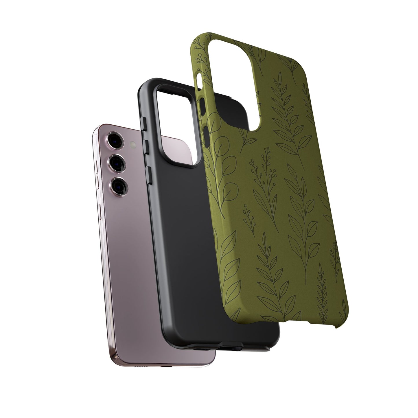 Stylish Phone Case, Botanical Design, Tough Phone Cover, Green Floral Case, Nature Inspired Gift, Eco-Friendly Accessory