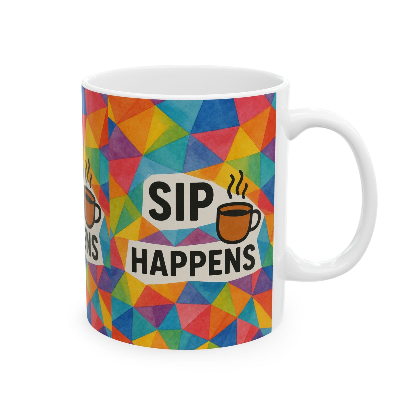 Colorful Ceramic Mug - 'Sip Happens' Coffee Cup, Fun Gift, Office Mug, Colorful Kitchenware, Beverage Container