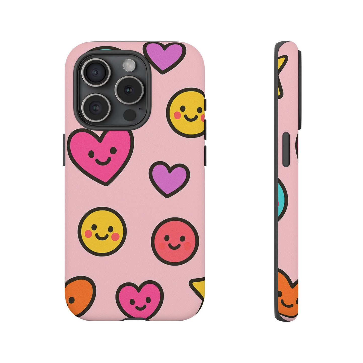 Cute Phone Case with Smiley Faces and Hearts, Fun Gift for Kids and Teens, Cellphone Protector, Birthday Present, Cute Accessories