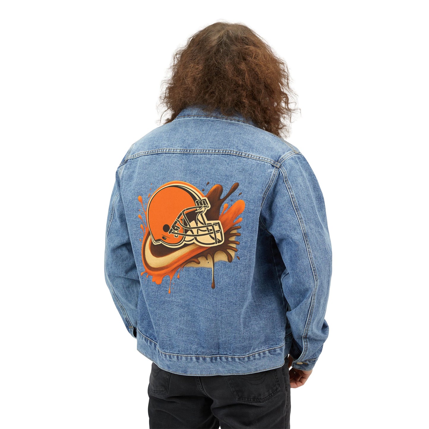 Stylish Men's Denim Jacket with Retro Helmet Design, Casual Wear, Sports Fashion, Trendy Outerwear, Perfect Gift