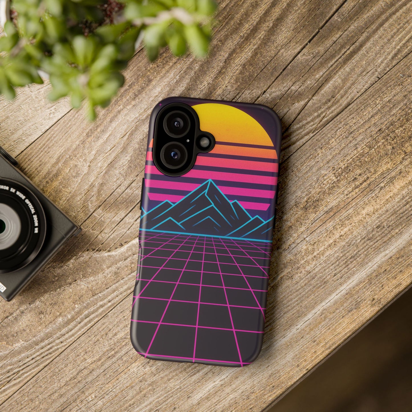 Retro Sunset Phone Case, Vintage Neon Case, 80s Aesthetic Cover, Gift for Tech Lovers, Unique Phone Accessories