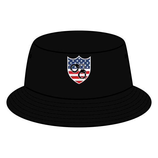 Patriotic Bucket Hat with Shield Design, Summer Sun Hat, Trendy Accessory, Gift for Outdoor Lovers, Stylish Festival Apparel