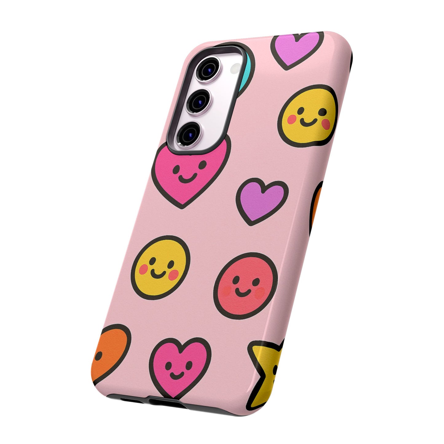 Cute Phone Case with Smiley Faces and Hearts, Fun Gift for Kids and Teens, Cellphone Protector, Birthday Present, Cute Accessories