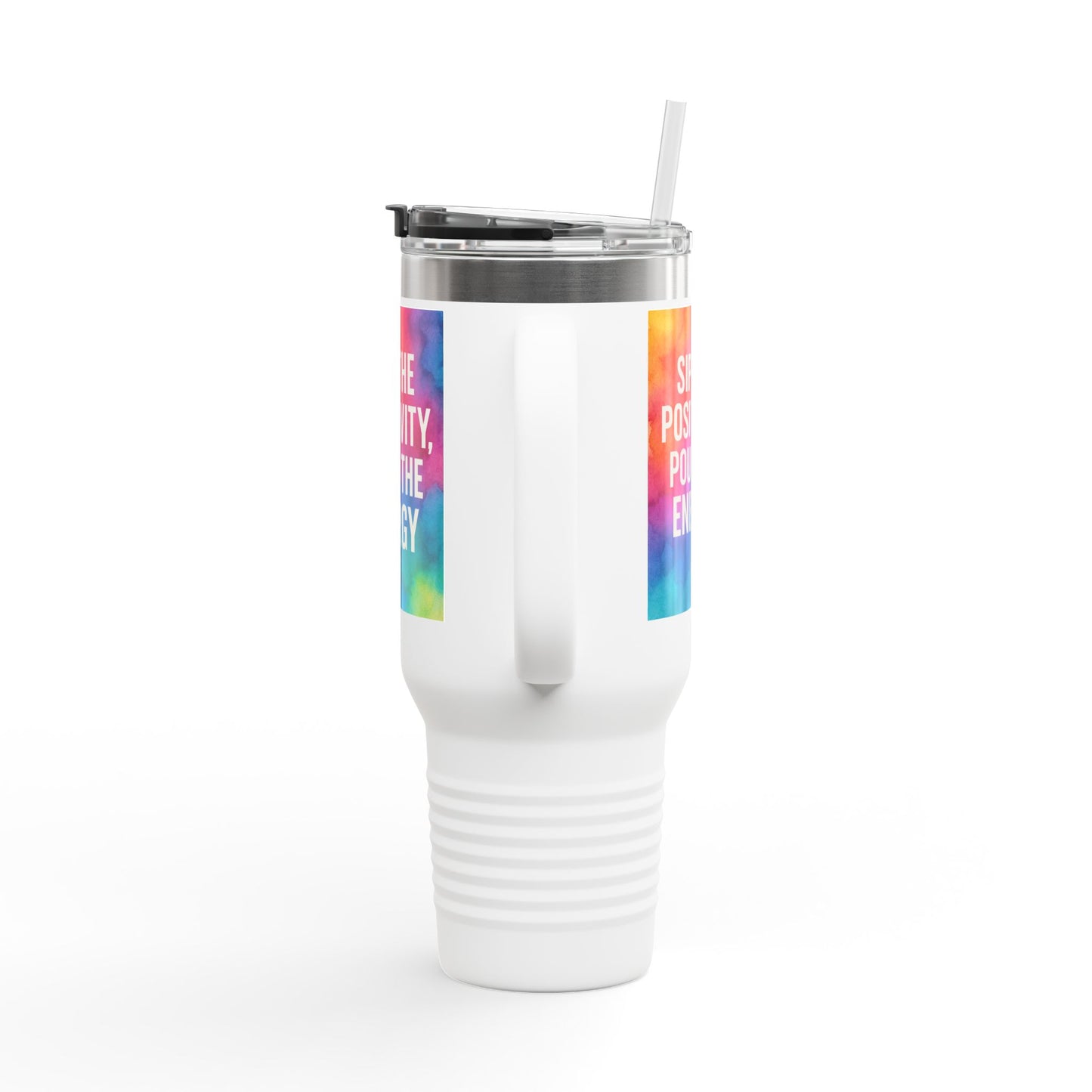 Vibrant Insulated Travel Mug | Sip the Positivity Mug, Hot Beverage Cup, Custom Drink Container, Colorful Tumblers, Travel Coffee Cup