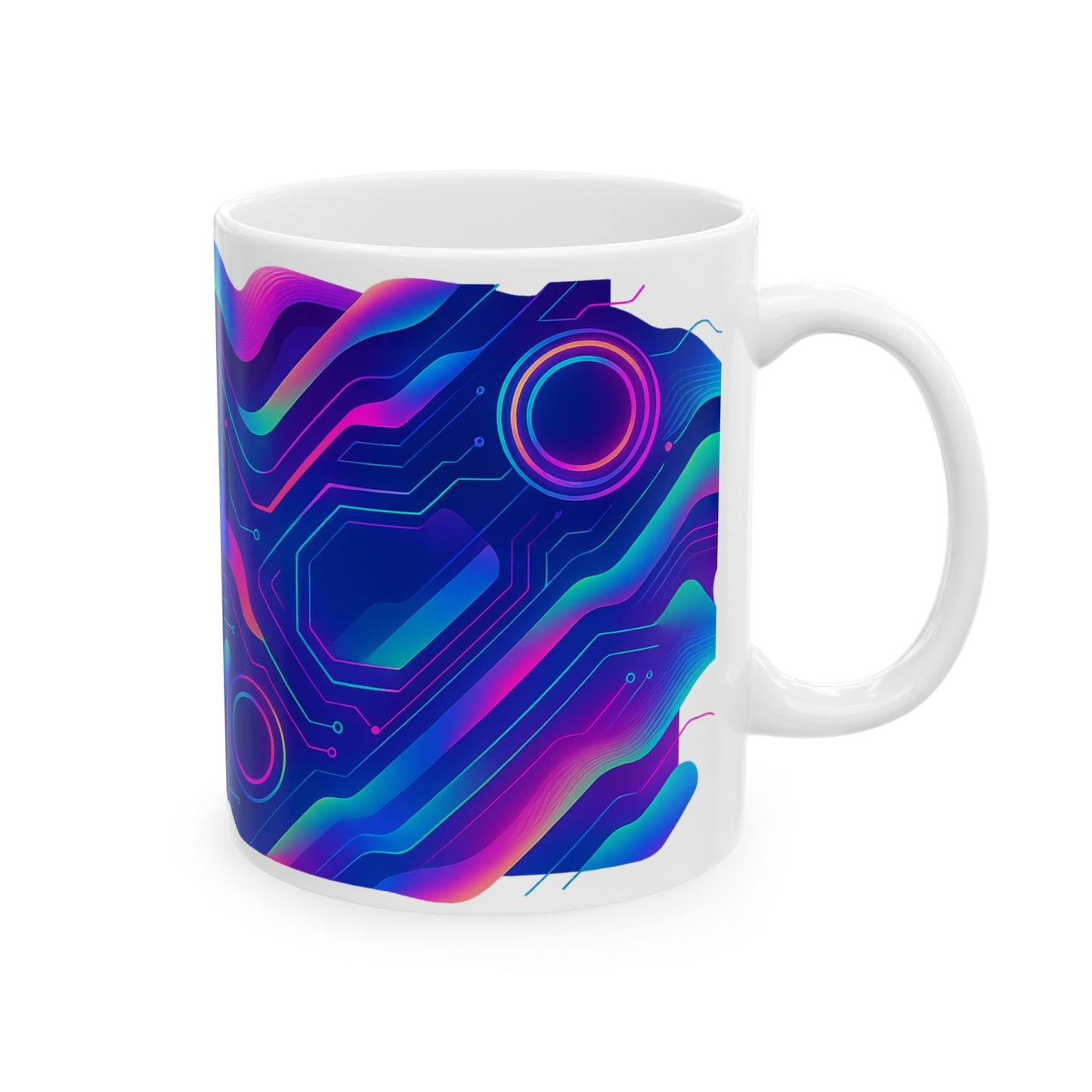 Colorful Circuit Pattern Ceramic Mug | Tech Gift, Coffee Cup, Unique Mug, Geeky Kitchenware, Home Decor