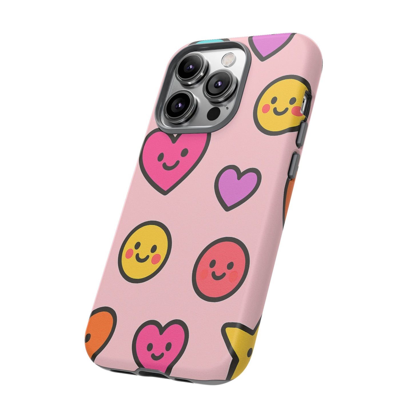 Cute Phone Case with Smiley Faces and Hearts, Fun Gift for Kids and Teens, Cellphone Protector, Birthday Present, Cute Accessories