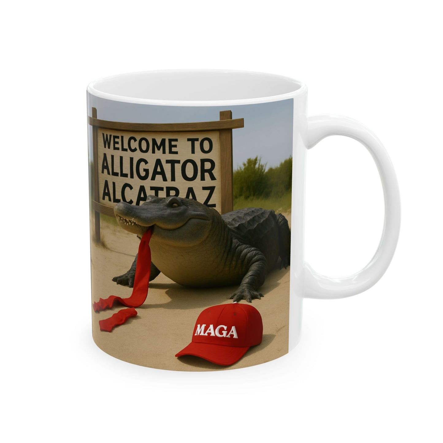Alligator Alcatraz Ceramic Mug, Funny Coffee Cup, Gift for Animal Lovers, Unique Kitchen Decor, Quirky Humor Mug