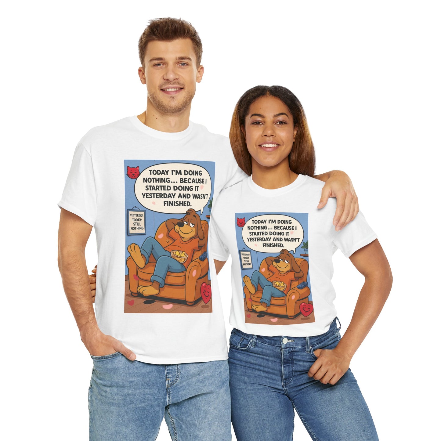 Chill Vibes Graphic Tee - Unisex Heavy Cotton Shirt for Lazy Days and Pet Lovers