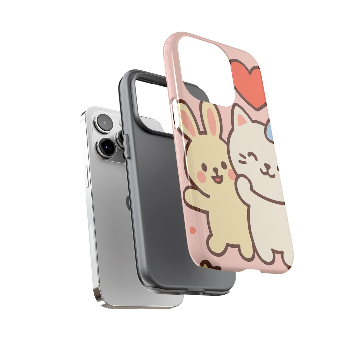 Cute Animal Phone Case -Tough Cases with Bunny and Cat Design, Kawaii Gift for Kids, Birthday, Everyday Use, Phone Accessories, teenage girl