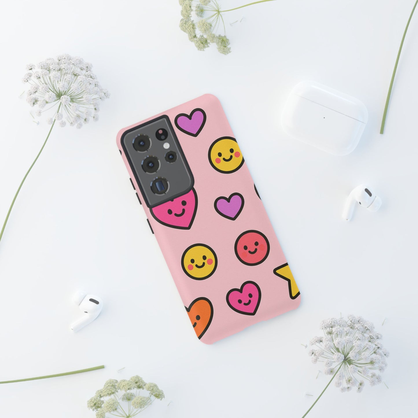 Cute Phone Case with Smiley Faces and Hearts, Fun Gift for Kids and Teens, Cellphone Protector, Birthday Present, Cute Accessories