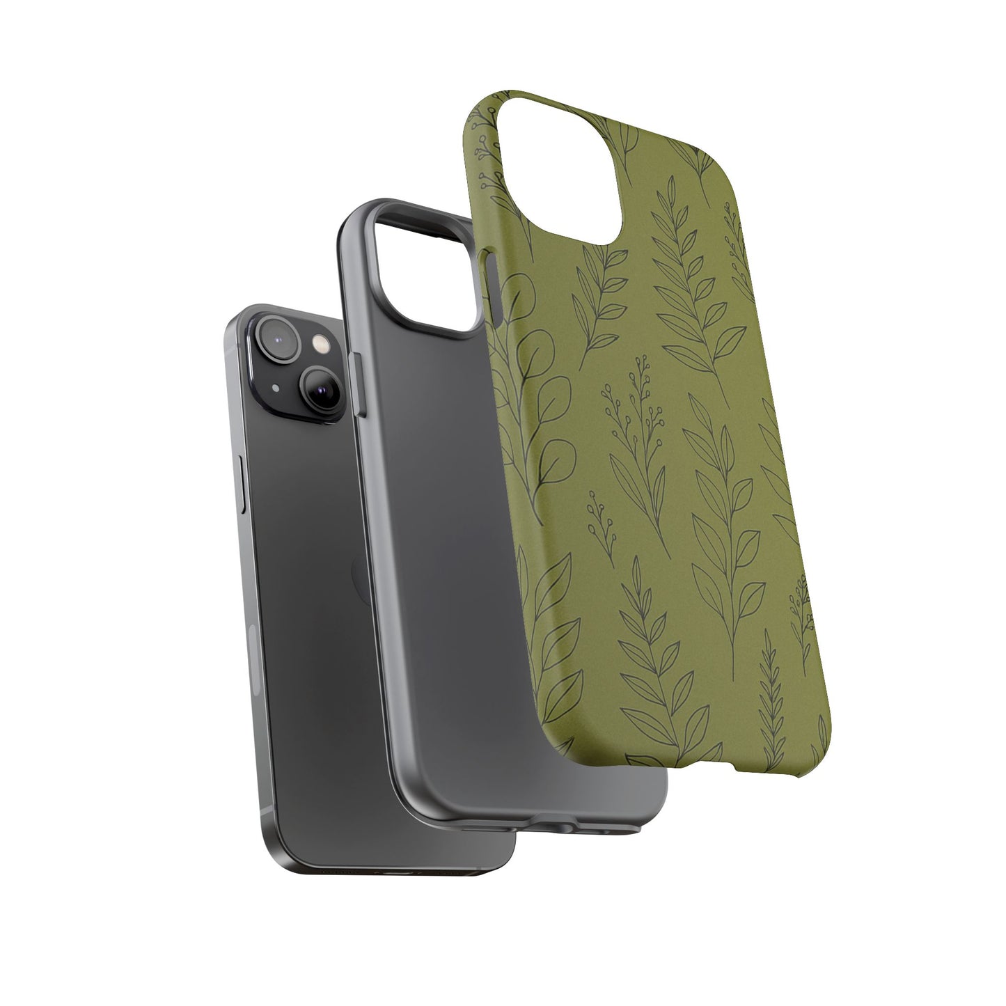 Stylish Phone Case, Botanical Design, Tough Phone Cover, Green Floral Case, Nature Inspired Gift, Eco-Friendly Accessory