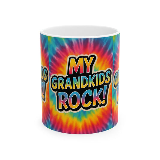 Colorful Grandkids Rock Ceramic Mug - Perfect Gift for Grandparents, Family Gatherings, Birthdays, Mother's Day, Fun Vibes