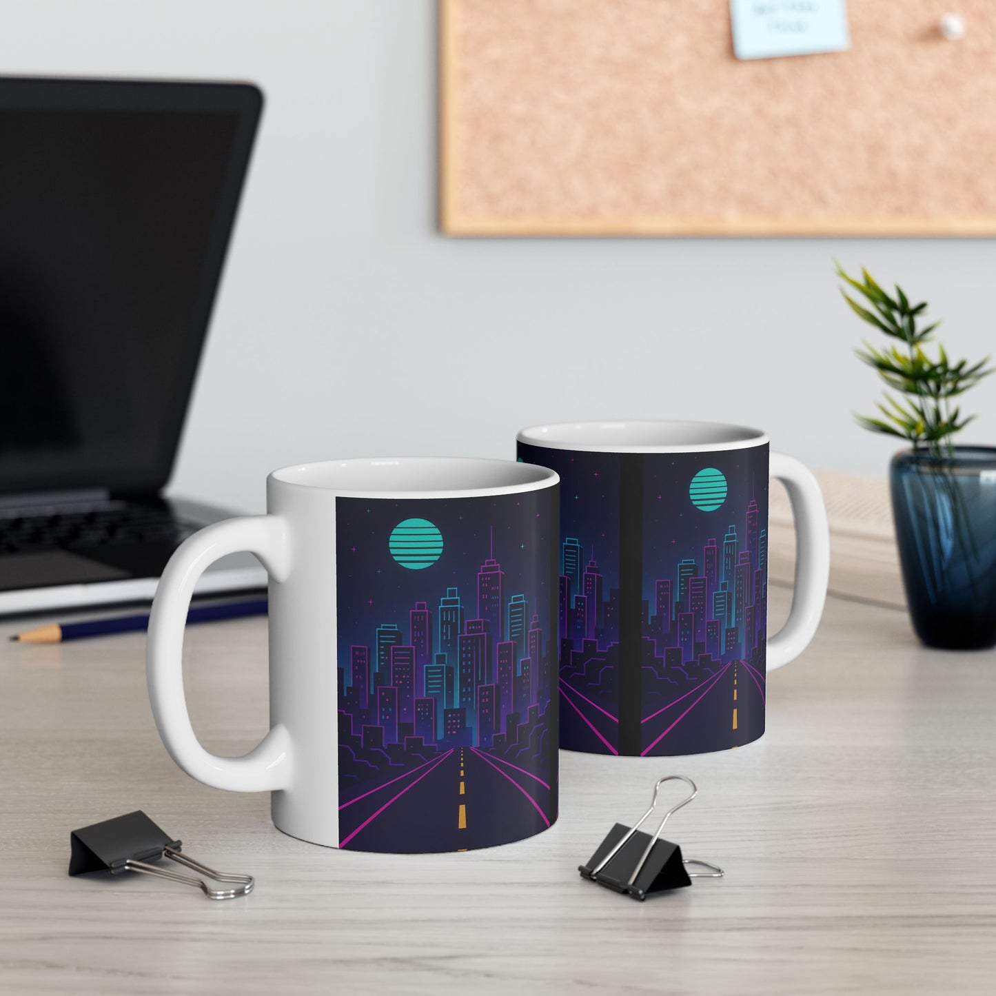 Neon Cityscape Ceramic Mug | Artsy Coffee Cup, Sci-Fi Drinkware, Unique Gift, Nightlife Vibe, Urban Decor