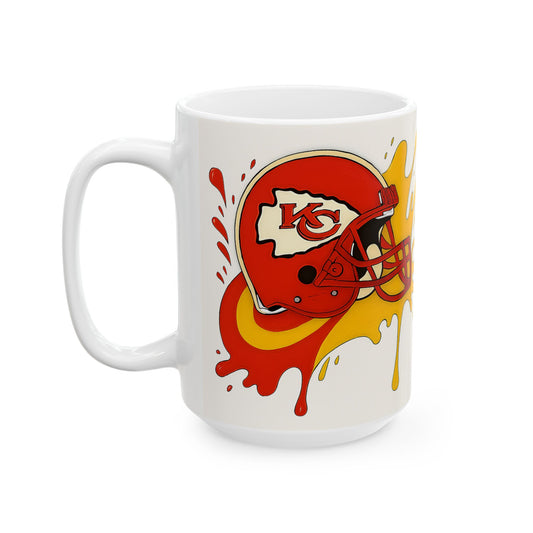 Kansas City Football Mug, Team Spirit Coffee Cup, Sports Fan Gift, NFL Ceramics, Game Day Mug, Red and Gold Design