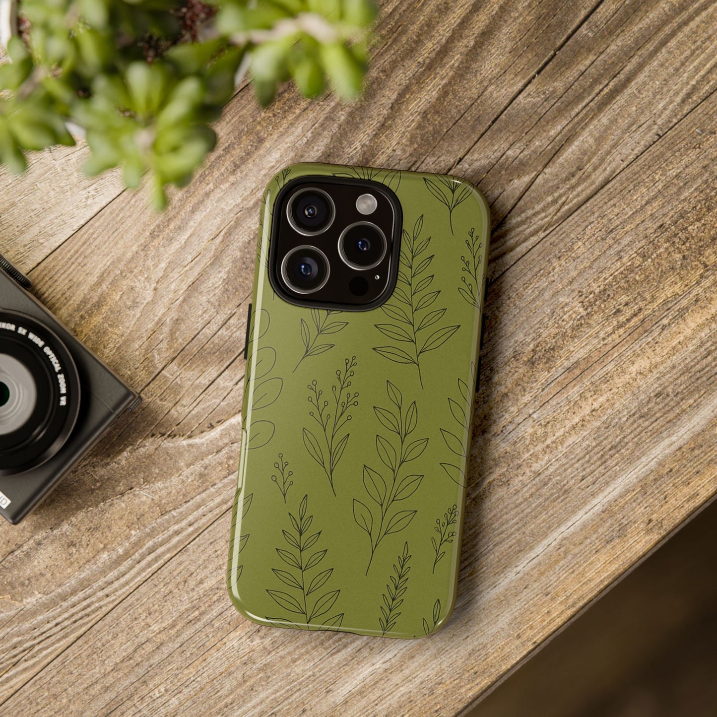 Stylish Phone Case, Botanical Design, Tough Phone Cover, Green Floral Case, Nature Inspired Gift, Eco-Friendly Accessory