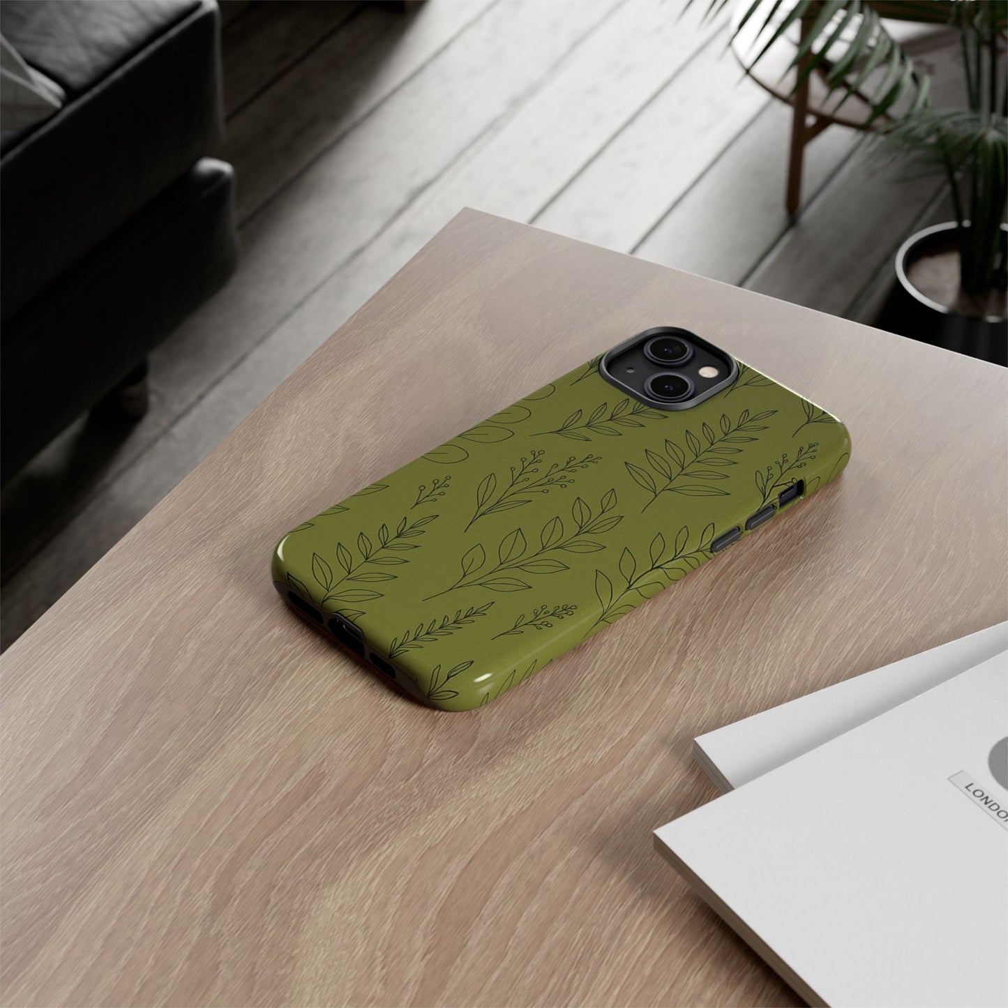 Stylish Phone Case, Botanical Design, Tough Phone Cover, Green Floral Case, Nature Inspired Gift, Eco-Friendly Accessory