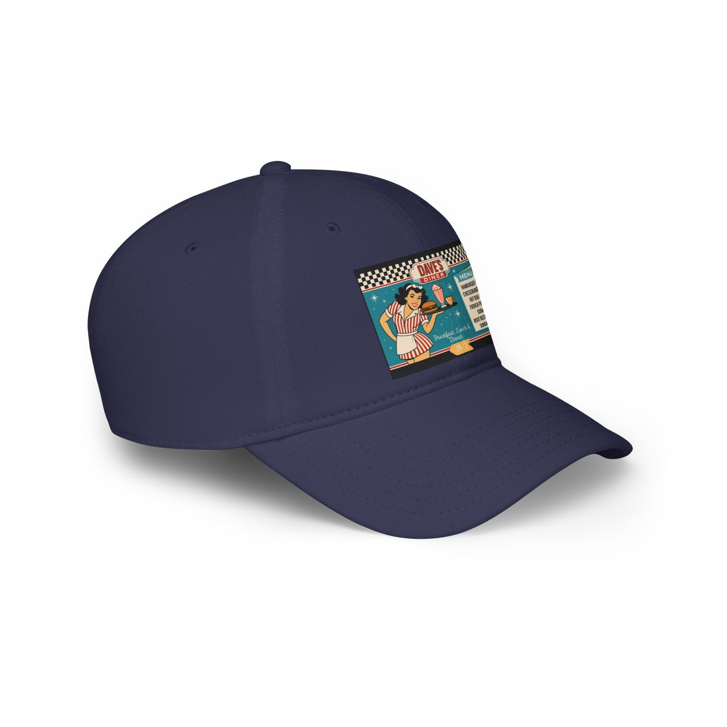 Retro Diner Low Profile Baseball Cap | Vintage Style Cap, Unisex Gift, Casual Headwear, Fun Accessory, Summer Vibes