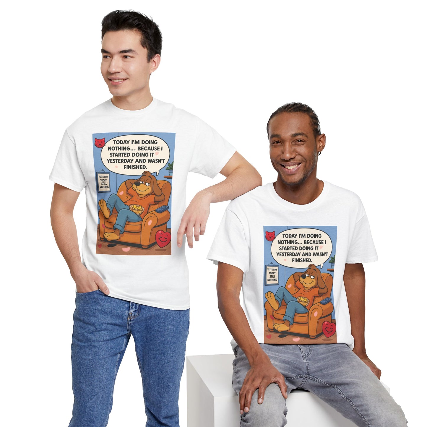 Chill Vibes Graphic Tee - Unisex Heavy Cotton Shirt for Lazy Days and Pet Lovers