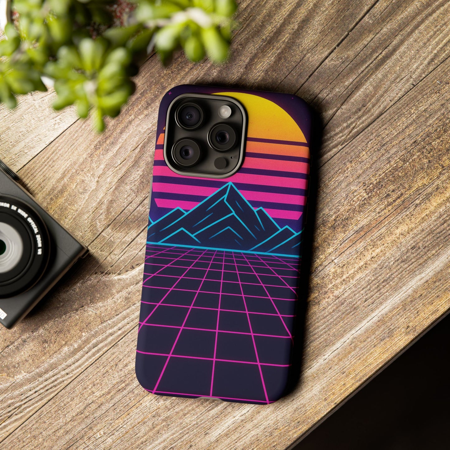 Retro Sunset Phone Case, Vintage Neon Case, 80s Aesthetic Cover, Gift for Tech Lovers, Unique Phone Accessories