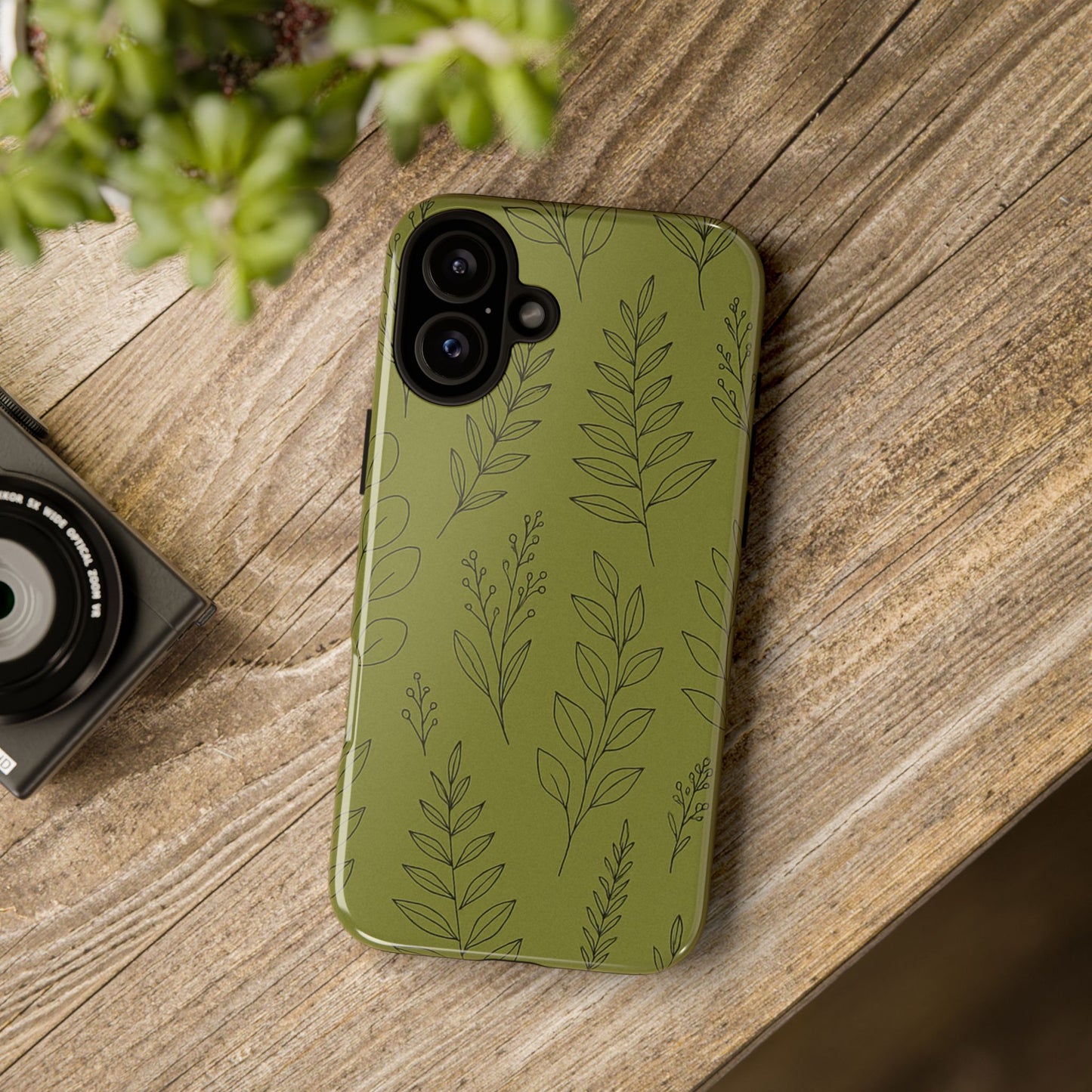 Stylish Phone Case, Botanical Design, Tough Phone Cover, Green Floral Case, Nature Inspired Gift, Eco-Friendly Accessory