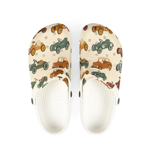 Playful Car Print EVA Foam Rubber Shoes for Kids, Fun Garden Clogs, Summer Footwear, Birthday Gift, Unique Play Shoes