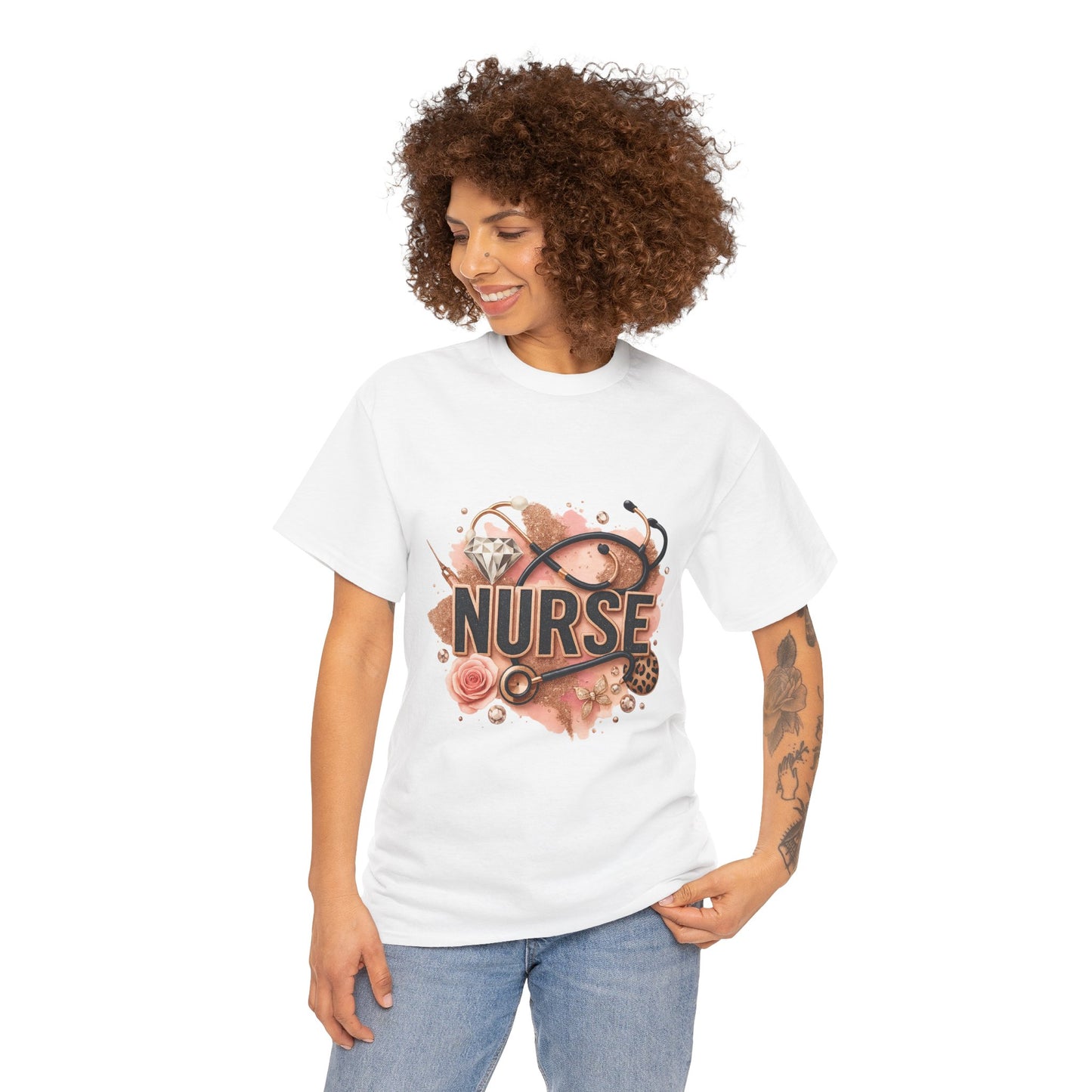 Nurse Heavy Cotton Tee | Gift for Nurses, Nurse Appreciation, Medical Tee, Healthcare Worker Gift, Floral Nurse Design