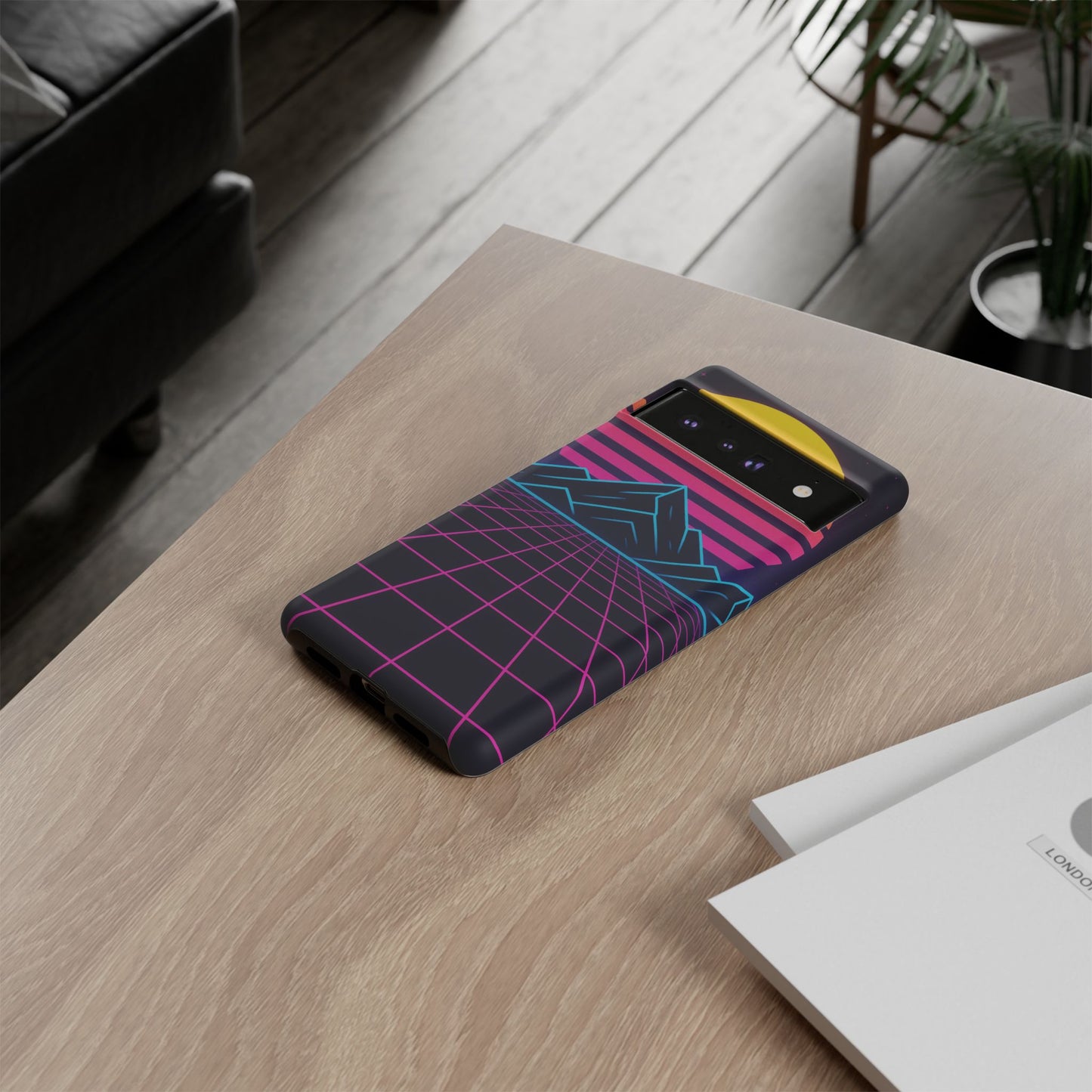 Retro Sunset Phone Case, Vintage Neon Case, 80s Aesthetic Cover, Gift for Tech Lovers, Unique Phone Accessories