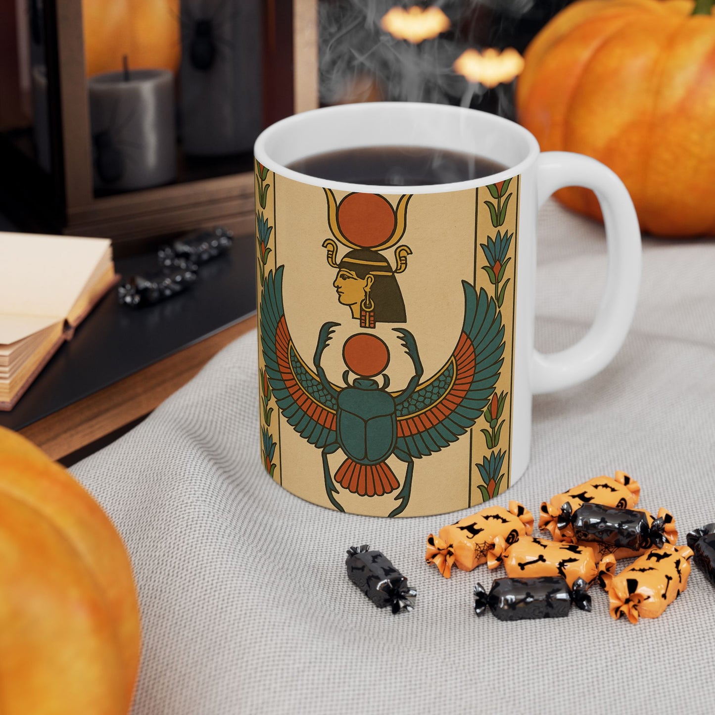 Artistic Egyptian Inspired Ceramic Mug, Unique Coffee Mug, Tea Lover Gift, Home Decor, Unique Birthday Gift, 11oz or 15oz
