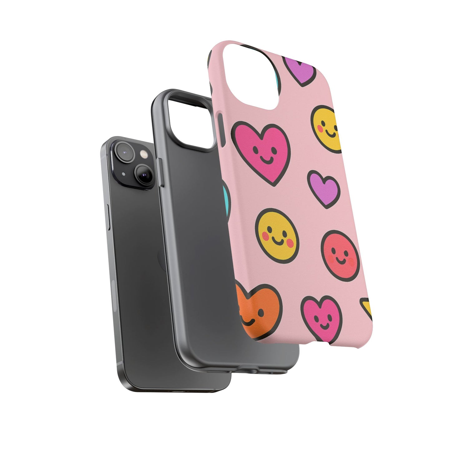 Cute Phone Case with Smiley Faces and Hearts, Fun Gift for Kids and Teens, Cellphone Protector, Birthday Present, Cute Accessories