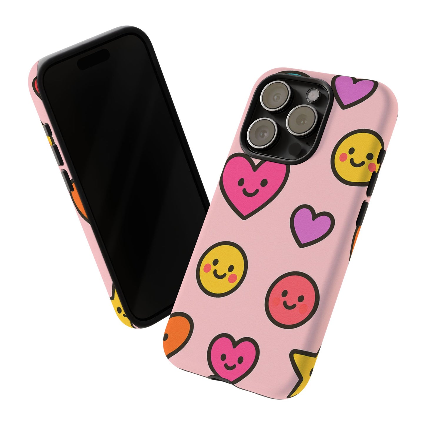 Cute Phone Case with Smiley Faces and Hearts, Fun Gift for Kids and Teens, Cellphone Protector, Birthday Present, Cute Accessories
