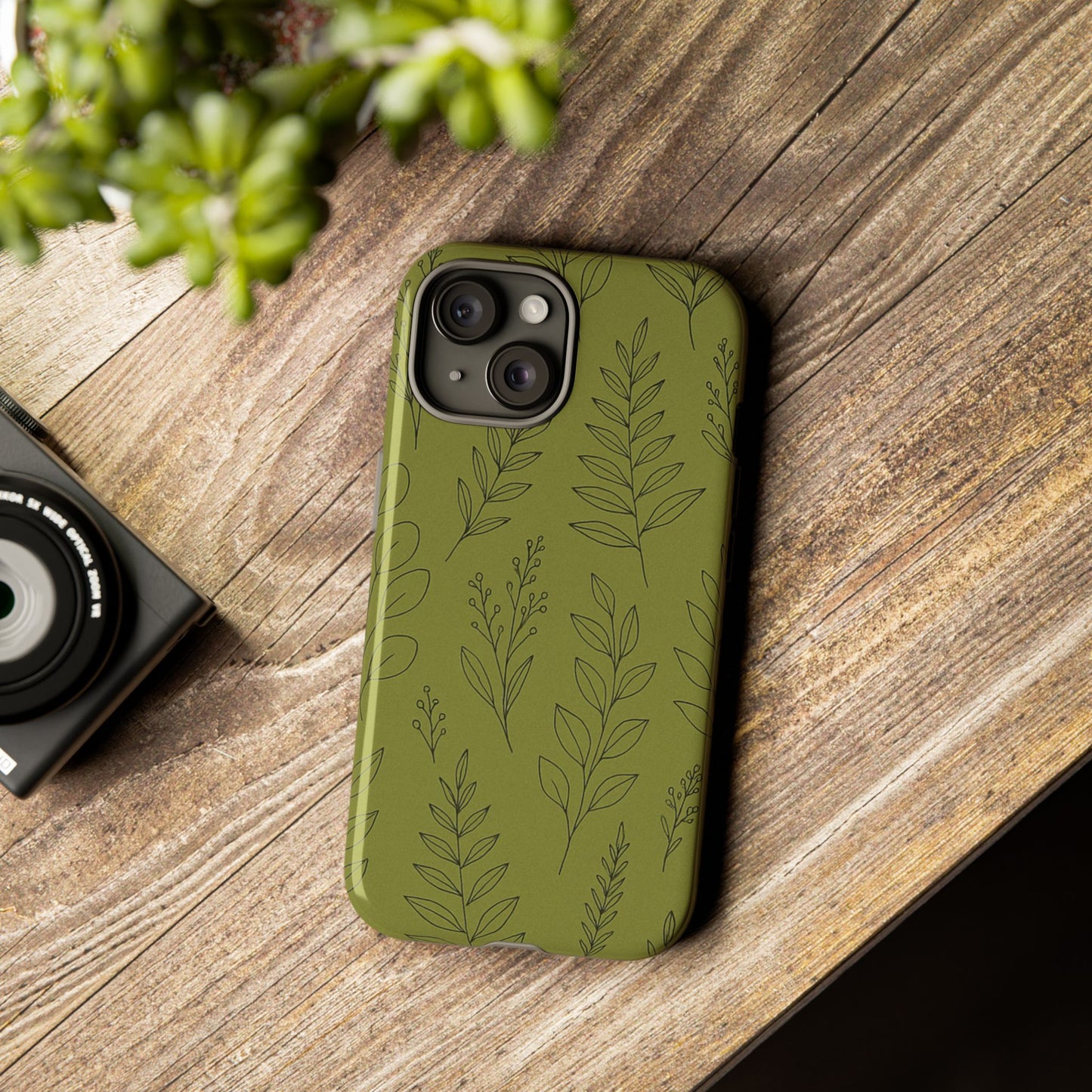 Stylish Phone Case, Botanical Design, Tough Phone Cover, Green Floral Case, Nature Inspired Gift, Eco-Friendly Accessory