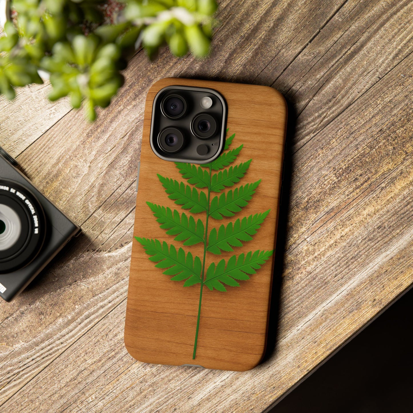 Wooden Fern Phone Case - Eco-Friendly Tough Cases for Nature Lovers, Unique Gift, Customizable Design, Nature-Themed Accessories