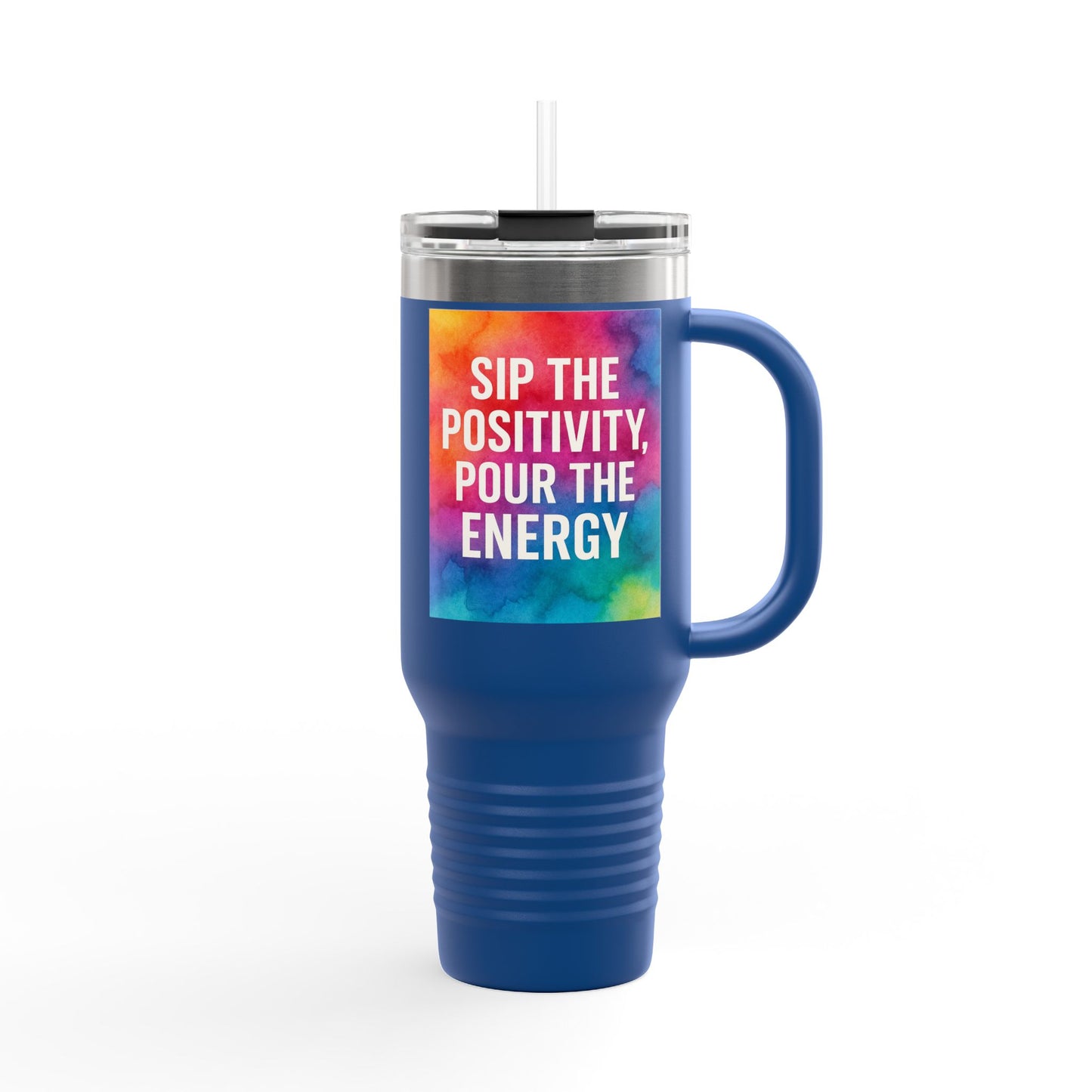 Vibrant Insulated Travel Mug | Sip the Positivity Mug, Hot Beverage Cup, Custom Drink Container, Colorful Tumblers, Travel Coffee Cup