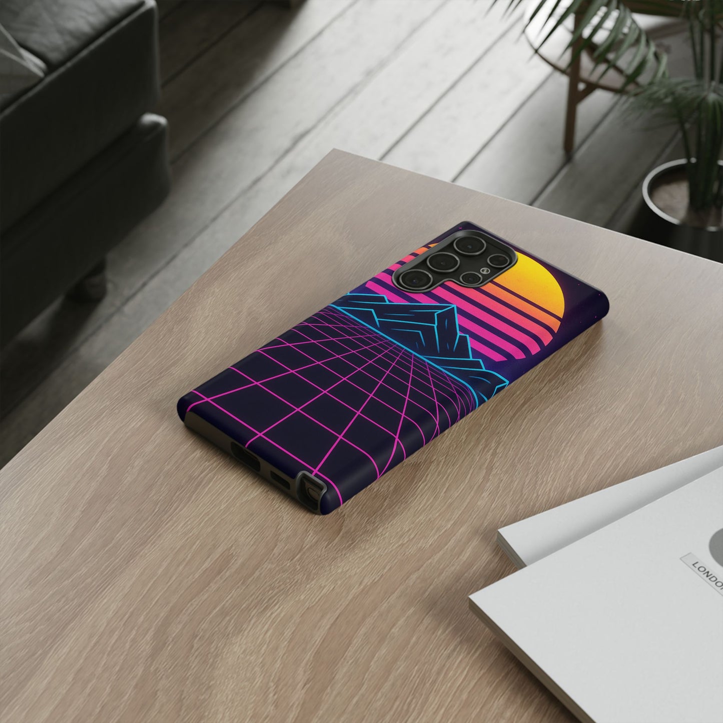 Retro Sunset Phone Case, Vintage Neon Case, 80s Aesthetic Cover, Gift for Tech Lovers, Unique Phone Accessories
