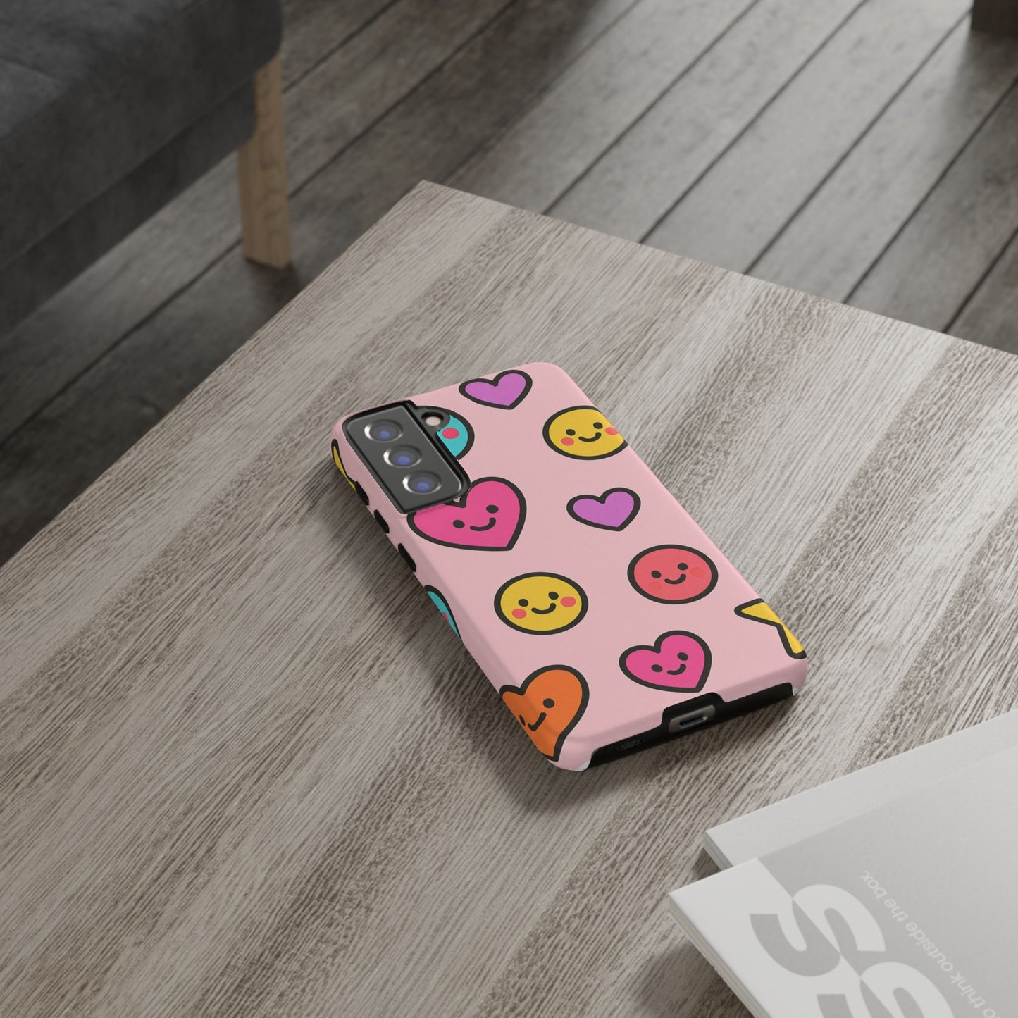 Cute Phone Case with Smiley Faces and Hearts, Fun Gift for Kids and Teens, Cellphone Protector, Birthday Present, Cute Accessories