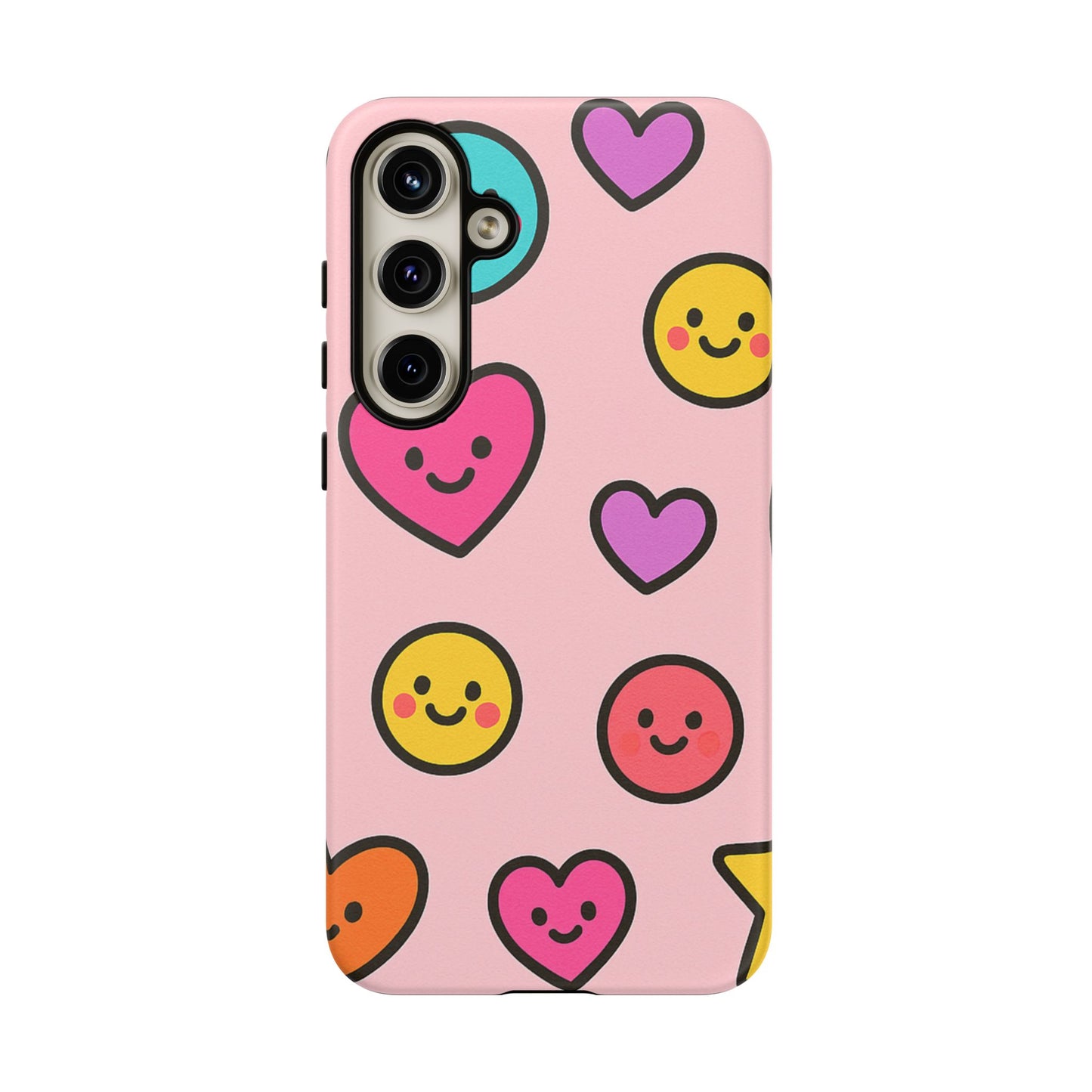 Cute Phone Case with Smiley Faces and Hearts, Fun Gift for Kids and Teens, Cellphone Protector, Birthday Present, Cute Accessories