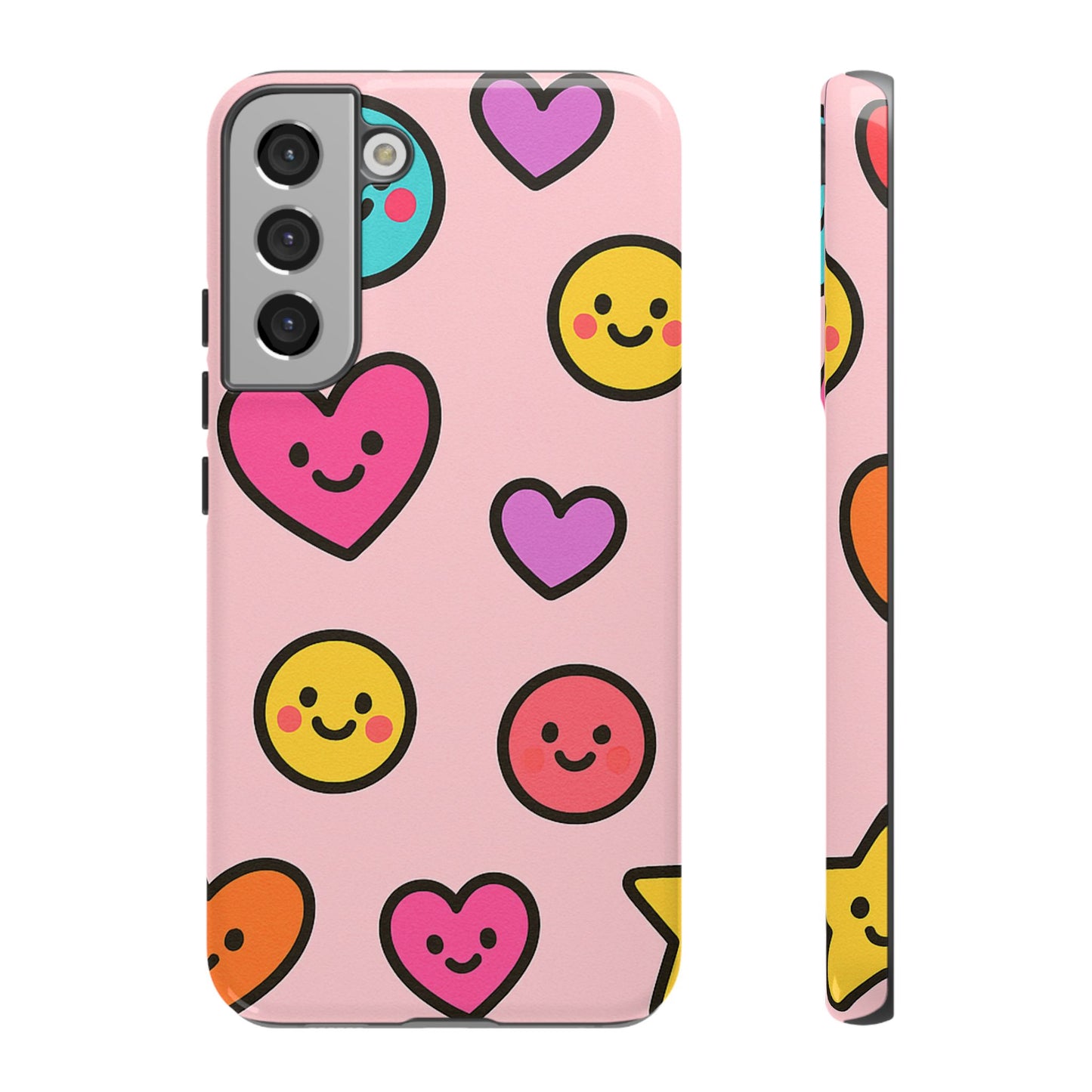 Cute Phone Case with Smiley Faces and Hearts, Fun Gift for Kids and Teens, Cellphone Protector, Birthday Present, Cute Accessories