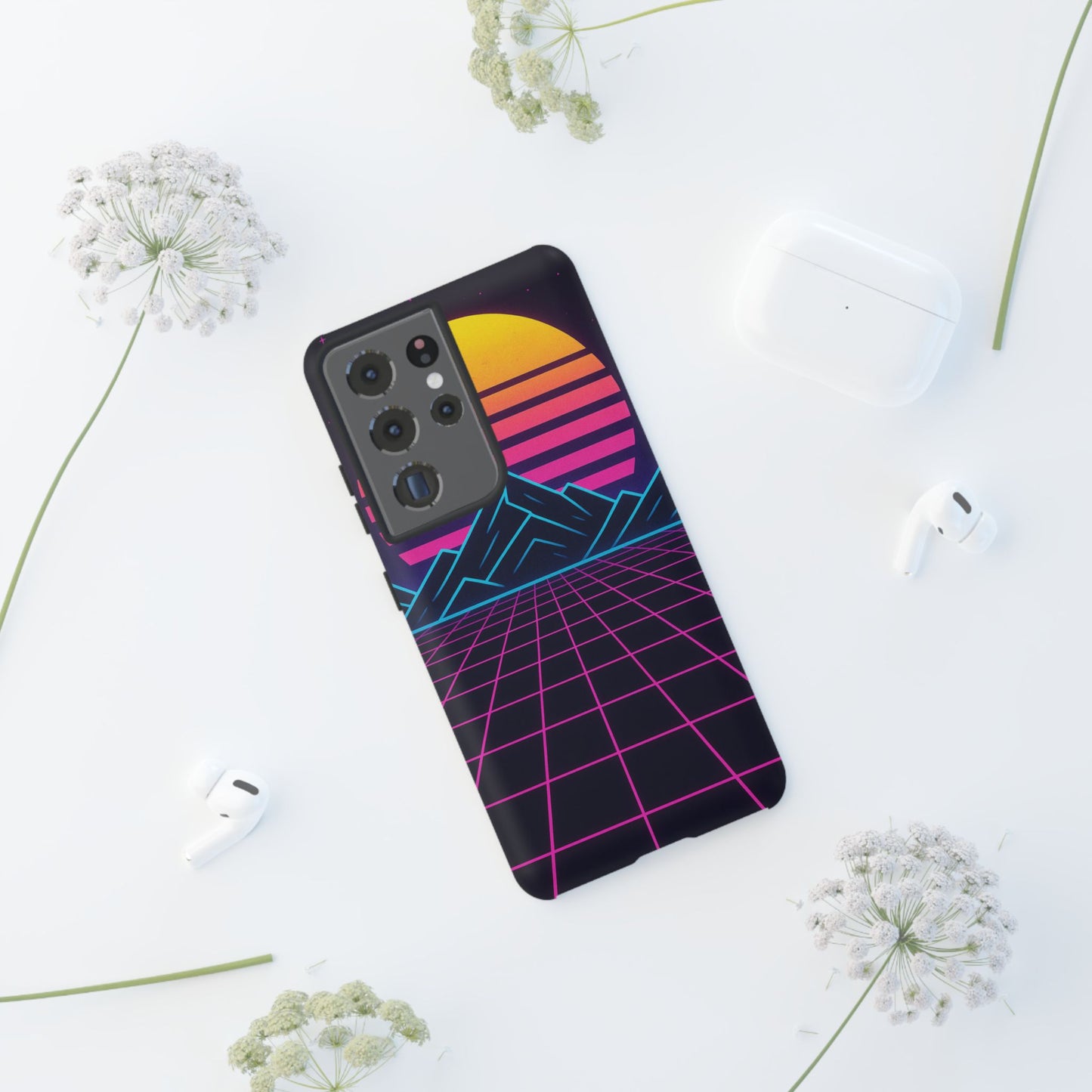 Retro Sunset Phone Case, Vintage Neon Case, 80s Aesthetic Cover, Gift for Tech Lovers, Unique Phone Accessories