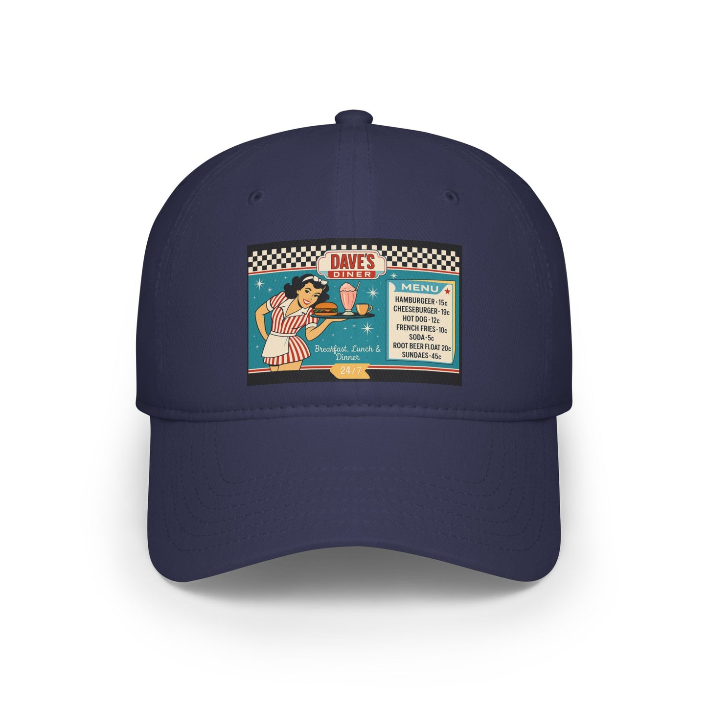Retro Diner Low Profile Baseball Cap | Vintage Style Cap, Unisex Gift, Casual Headwear, Fun Accessory, Summer Vibes