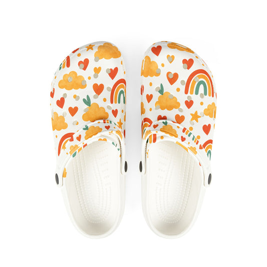 Vibrant EVA Foam Crocs – Fun Rainbow & Heart Design, Slip-On Comfort Shoes, Perfect for Summer Fun, Gardening, Holidays, Gifts