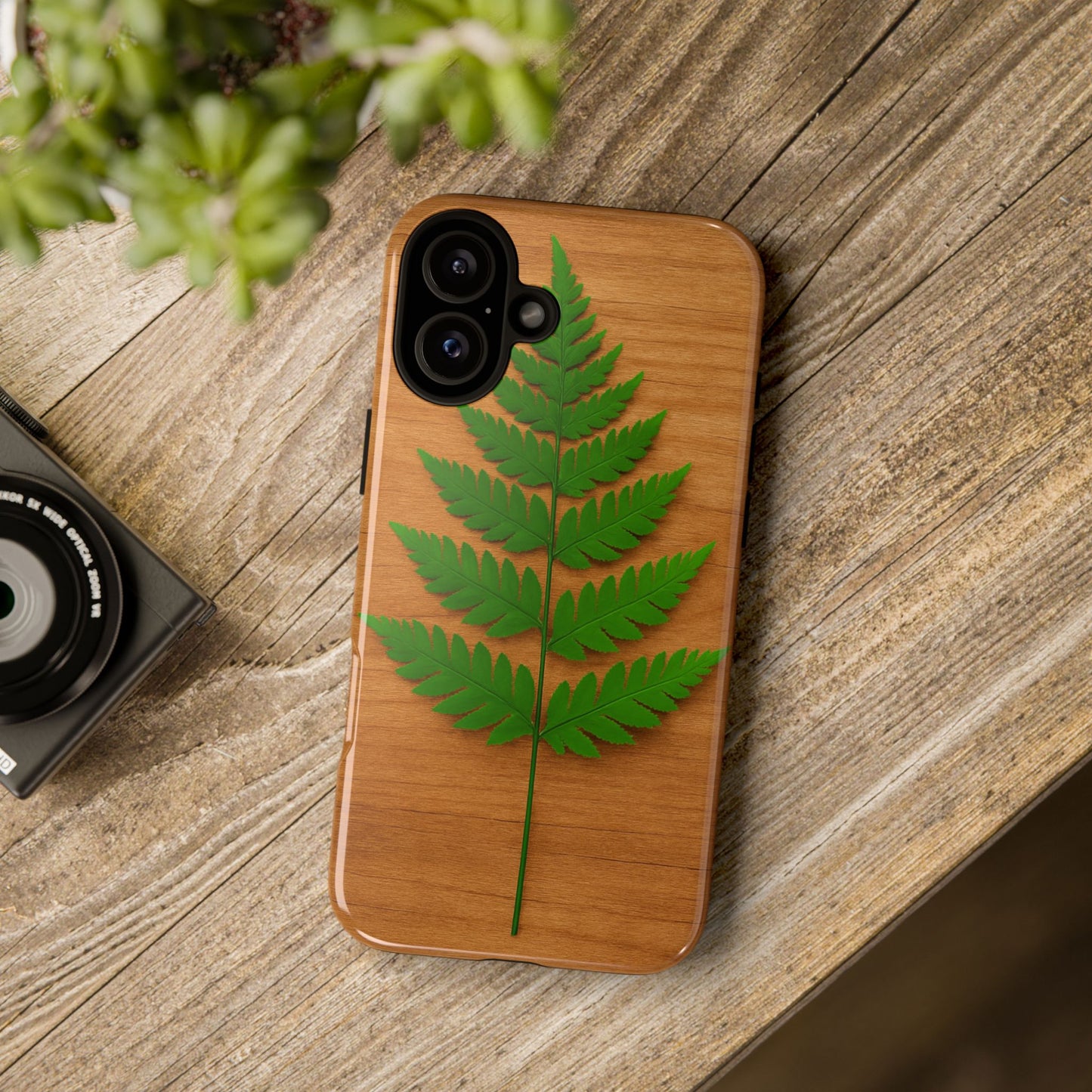 Wooden Fern Phone Case - Eco-Friendly Tough Cases for Nature Lovers, Unique Gift, Customizable Design, Nature-Themed Accessories
