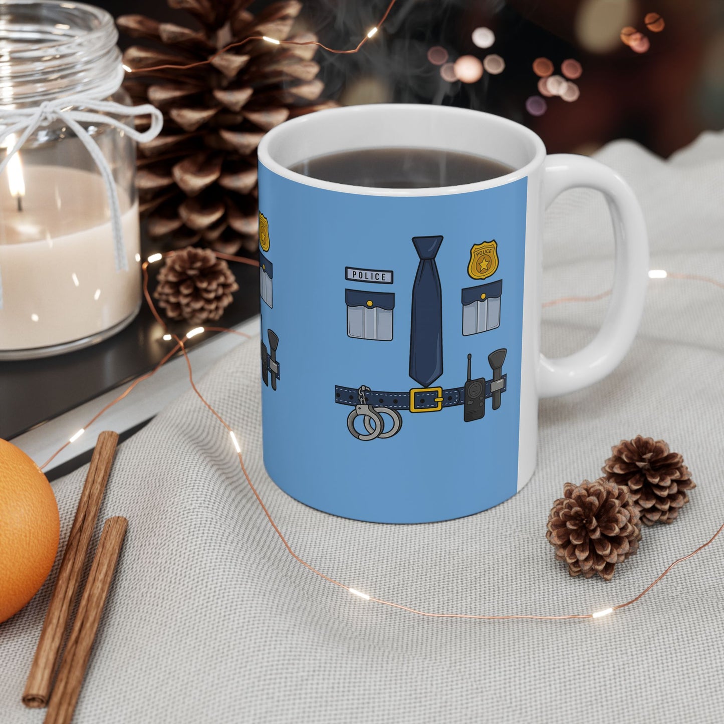 Police-Themed Ceramic Mug: Law Enforcement Gift, Cop Appreciation, Blue Line Support, Funny Police Coffee Cup, Officer Present